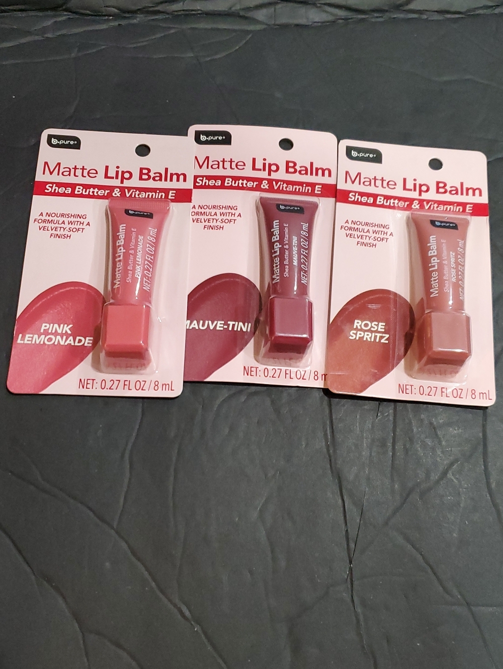 3pack shea butter vitamin E infused nourishing velvety soft matte lip balm set